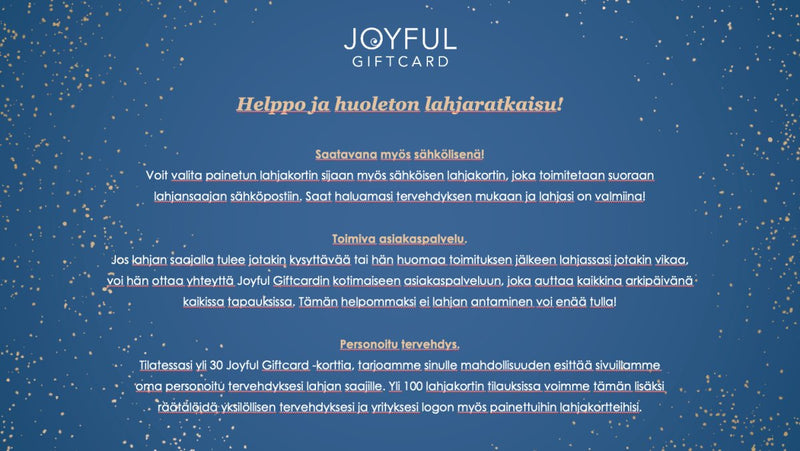 Joyful lahjakortti (painatuksella) - Avecor Oy - Liikelahjat ja markkinointituotteet yrityksille