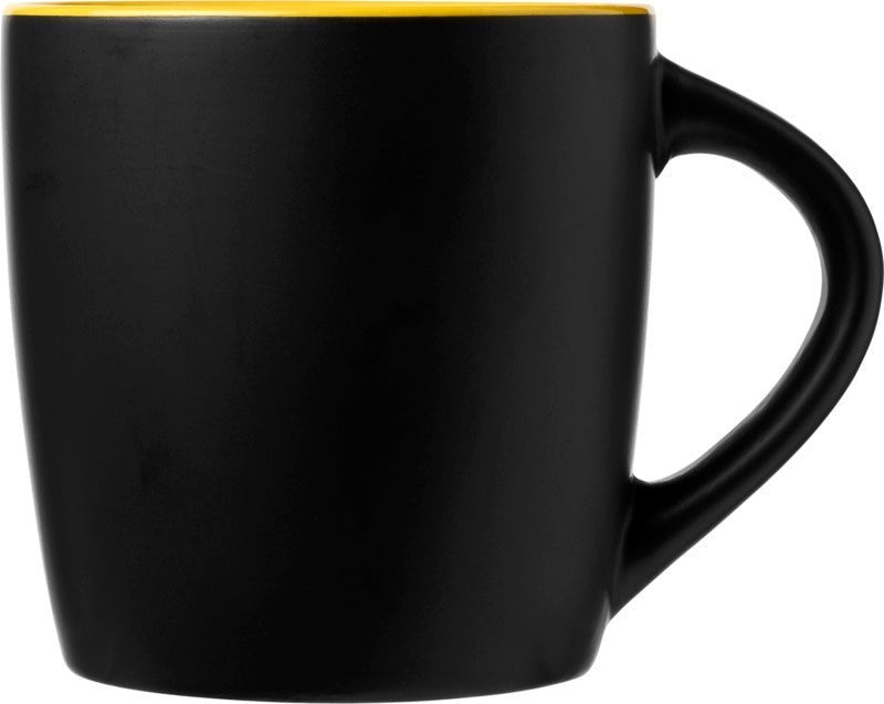 Koto keraaminen muki 340 ml (painatuksella) musta/keltainen - Avecor Oy - Liikelahjat ja markkinointituotteet yrityksille